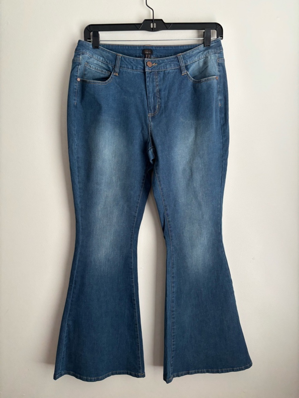 G.I.L.I. Flare Bell Bottom Jeans 14 Stretch Mid Rise Retro Boho 70s